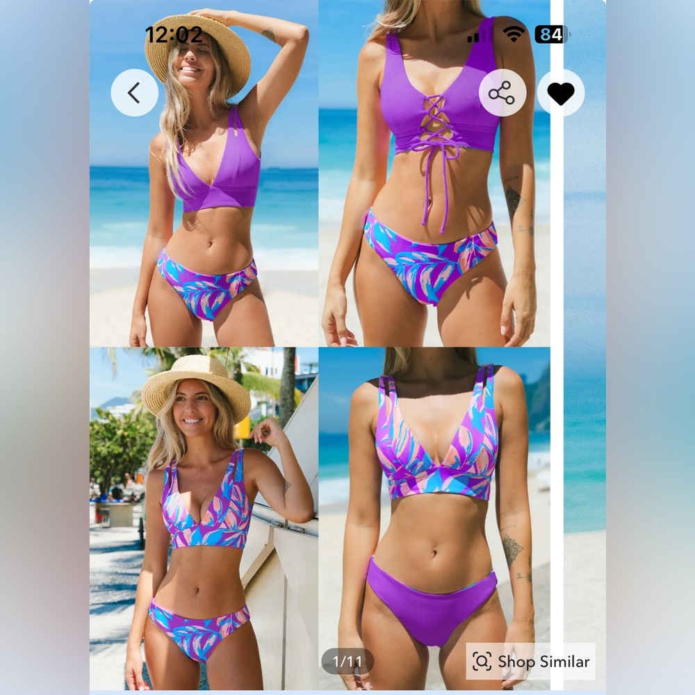 Cupshe Reversible Lace-up Bikini Top & Standard Bottom Set Lavender women medium